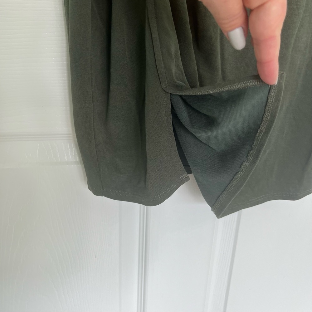 Abercrombie & Fitch Green Short Sleeve Faux Wrap Womens Fitted Sheath Midi Dress - Picture 5 of 13